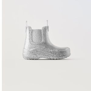 NWT Zara Size 6.5 toddler silver glitter rainboots
